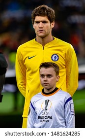 Kiev - Mar 14, 2019: Marcos Alonso 3. Dynamo Kyiv - Chelsea London. UEFA Europe League. NSC Olympiyskiy Stadium