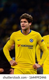 Kiev - Mar 14, 2019: Marcos Alonso 3. Dynamo Kyiv - Chelsea London. UEFA Europe League. NSC Olympiyskiy Stadium