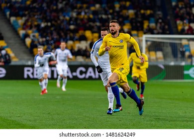 Kiev - Mar 14, 2019: Olivier Giroud 18. Dynamo Kyiv - Chelsea London. UEFA Europe League. NSC Olympiyskiy Stadium