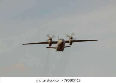 Kiev Region, Ukraine - January 5, 2012: Iraqi Air Force Antonov An-32 Cargo Plane Is Landing On Sunset