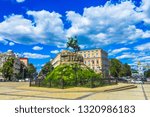 Kiev Sofiyivska Square Bohdan Khmelnytsky Monument Side View with Blue Sky White Clouds Background