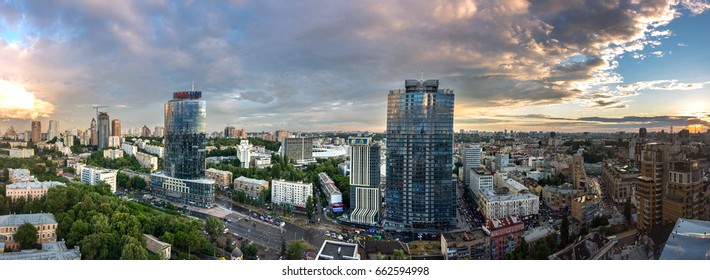 KIEV, UKRAINE - 15 June 2017: Panorama Of Kyiv City Center, Business Cityscape Of Kiev, Ukraine. Old And Modern Architecture In Capital City Of Ukraine, Beautiful Landscape Of Kiev City Center