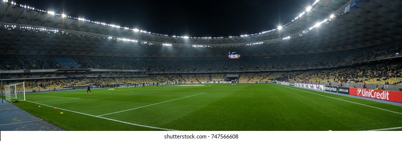 KIEV, UKRAINE - 19 OCTOBER, 2017: Panoramic View NSC Olympiyskiy Stadium Before UEFA Europa League Match