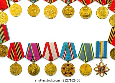 Kiev, Ukraine, 5 April 2022. Layout World War 2 Soviet Order of Red Banner Isolated on White Background. Symbol of Russia's Great Patriotic War. Medal Of Glory, Victory in Europe Day, Veteran Concept