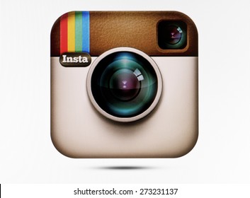 KIEV, UKRAINE - APRIL 23, 2015:Instagram logotype camera on pc screen. Instagram - free application for sharing photos and videos with the elements of a social network.