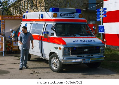 KIEV, UKRAINE - APRIL 29, 2017: ambulance car. ambulance at auto show