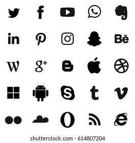 Kiev, Ukraine - April 4, 2017: Collection of popular social media logos printed on paper: Facebook, Twitter, Google Plus, Instagram, Pinterest, LinkedIn, YouTube and others.
