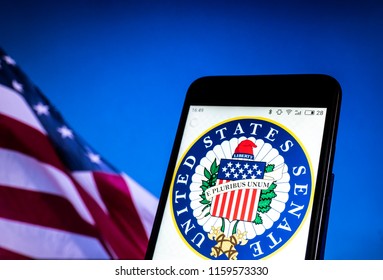 KIEV, UKRAINE - Aug. 19, 2018:  Seal Of United States Senate Seen Displayed On Smart Phone.