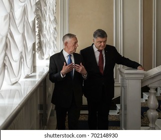 KIEV, UKRAINE - Aug 24, 2017: Meeting Of Ukrainian President Petro Poroshenko And United States Secretary Of Defense James Mattis.