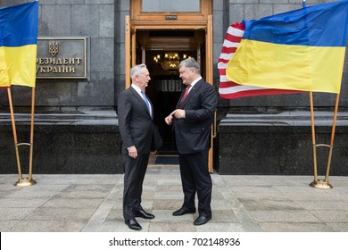 KIEV, UKRAINE - Aug 24, 2017: Meeting Of Ukrainian President Petro Poroshenko And United States Secretary Of Defense James Mattis.