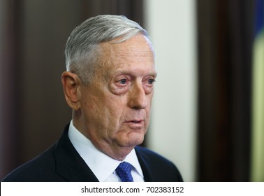 KIEV, UKRAINE - Aug 24, 2017: Meeting Of US Secretary Of Defense James Norman Mattis And Ukrainian President Petro Poroshenko