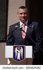 Kiev, Ukraine August 23, 2020: Speech To The People In Honor Of The National Flag Of Ukraine Mayor Of Kiev Vitaliy Klitschko Of The World Boxing Champion