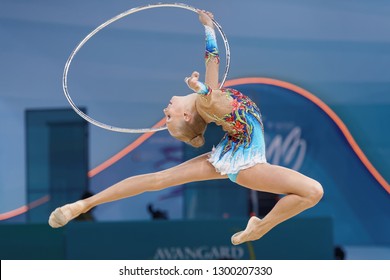 KIEV, UKRAINE - AUGUST 28, 2013: Yana Kudryavtseva, Russia Performs With Hoop During 32nd Rhythmic Gymnastics World Championships. Eventually She Won Silver Medal