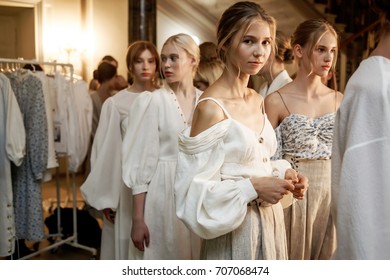 KIEV, UKRAINE - AUGUST 31, 2017: Models Backstage FLOW Show At Mercedes-Benz Kiev Fashion Days SS'18