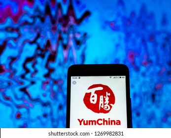 KIEV, UKRAINE - Dec 29,, 2018: Yum China Fast Food Restaurant Company Logo Seen Displayed On Smart Phone