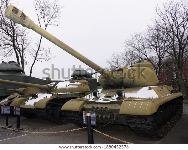 Kiev, Ukraine December\
10, 2020: Heavy tank YS-2 at the Museum of Military Equipment for\
all to see