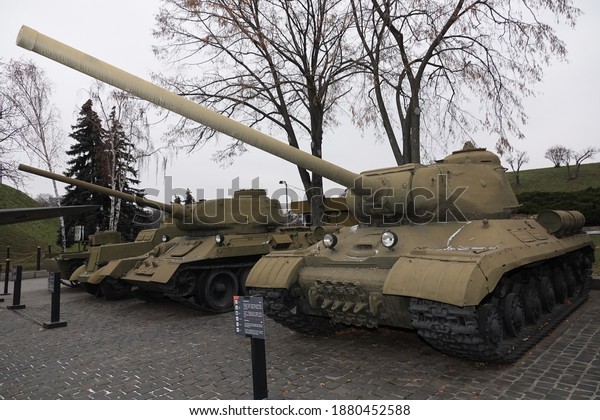 Kiev, Ukraine December\
10, 2020: Heavy tank YS-1 in the museum of military equipment for\
all to see