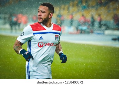 KIEV, UKRAINE - December 12, 2018: Memphis Depay Player During The UEFA Champions League Match Between Shakhtar Donetsk Vs Olympique Lyon (France), Ukraine