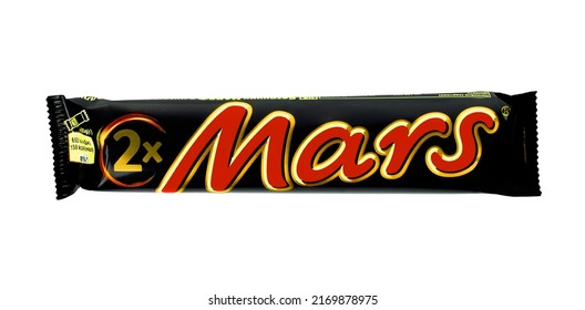 Kiev, Ukraine - December 13, 2021: Mars Chocolate Bar On White Background. Mars, Incorporated Is An American Multinational Manufacturer Of Confectionery, Pet Food, And Other Food Products