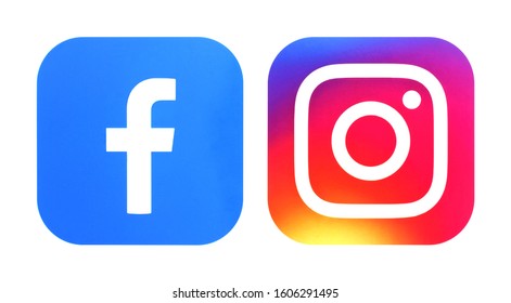 KIEV, UKRAINE - December 24, 2019  This is a photo collection of popular social media logos printed on paper: Facebook, Instagram