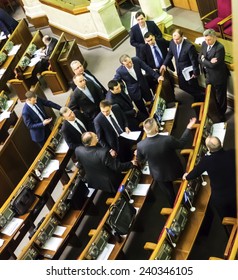 KIEV, UKRAINE - December 28, 2014: The Opposition Bloc Before The Morning Session Of Verkhovna Rada Of Ukraine.