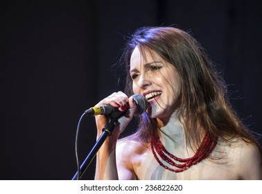 KIEV, UKRAINE - December 7, 2014: Participant of the concert opera singer from Donetsk Zoryana Dybovska -- On the stage of the Ukrainian House passed a premiere of "2014"