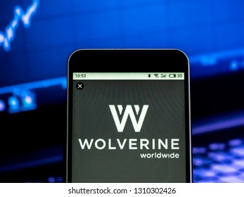 KIEV, UKRAINE - Feb 11, 2019:  Wolverine World Wide Footwear Manufacturing Company  Logo Seen Displayed On Smart Phone