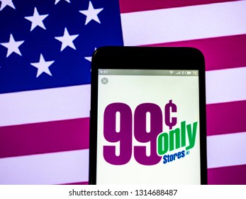 KIEV, UKRAINE - Feb 16, 2019: 99 Cents Only Stores Company Logo Seen Displayed On Smart Phone