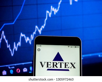 KIEV, UKRAINE - Feb 6, 2019: Vertex Pharmaceuticals Biopharmaceutical Company Logo Seen Displayed On Smart Phone