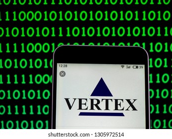 KIEV, UKRAINE - Feb 6, 2019: Vertex Pharmaceuticals Biopharmaceutical Company Logo Seen Displayed On Smart Phone