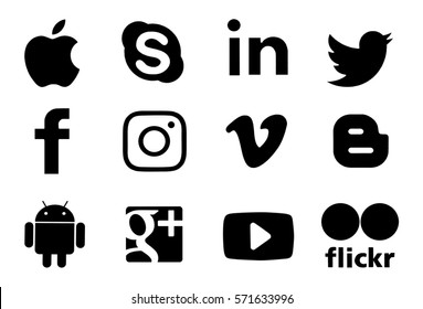 Kiev, Ukraine - February 1, 2017: Collection of popular social media logos printed on paper: Facebook, Twitter, Google Plus, Instagram, LinkedIn, YouTube and others.