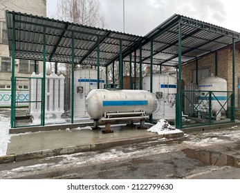 KIEV, UKRAINE, February 12, 2022. 
Hospytal Oxygen Station. Medical Oxygent Plant.