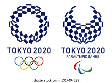 Kiev, Ukraine - February 13, 2019: Official logos of the 2020 Summer Olympic Games in Tokyo, Japan, from July 24 to August 9, 2020, printed on paper