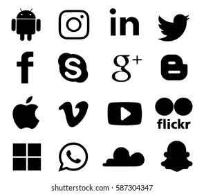 Kiev, Ukraine - February 22, 2017: Collection of popular social media logos printed on paper: Facebook, Twitter, Google Plus, Instagram, LinkedIn, YouTube and others.