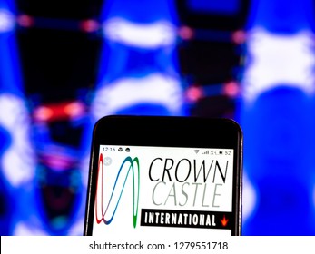 KIEV, UKRAINE - Jan 9, 2019: Crown Castle International Corp. Real estate investment trust company logo seen displayed on smart phone.