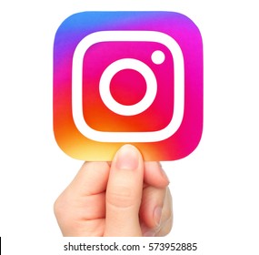 Kiev, Ukraine - January 20, 2017: Hand holds Instagram icon printed on paper. Instagram is an online mobile photo-sharing, video-sharing service
