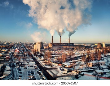 Kiev, Ukraine - January 21, 2010: thermoelectric power station with smoking pipes January 21, 2010 in Kiev, Ukraine