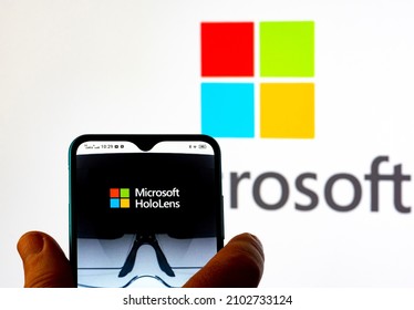 Kiev, Ukraine - January 8, 2022: In This Photo Illustration Microsoft HoloLens Logo Seen Displayed On A Smartphone