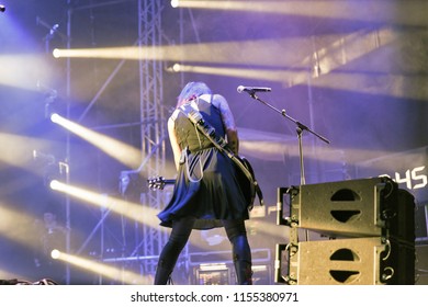 KIEV, UKRAINE - JULY 04, 2018: American Christian Metal Rock Band Skillet And Korey Cooper, Rhythm Guitarist Performs Live At The Atlas Weekend Festival In National Expocenter.