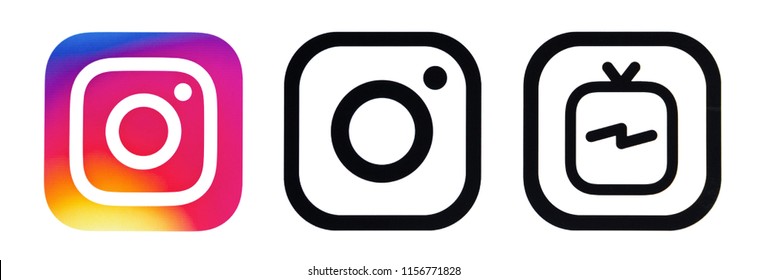 Kiev, Ukraine - July 07, 2018: Popular social media: Instagram icon and Instagram IGTV icon printed on white paper.