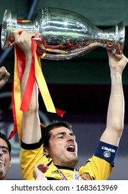 Kiev, UKRAINE - July 1, 2012: 
Iker Casillas Lifts The Trophy 
After The UEFA Euro 2012 Final Match 
SPAIN V ITALY NSK Olimpiejsky Stadium. 
