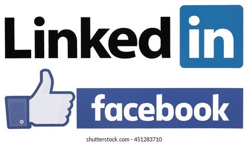 KIEV, UKRAINE - JULY 12, 2016: Popular Social Media Logos Printed On Paper:Facebook And LinkedIn