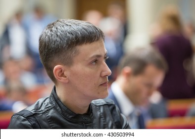 KIEV, UKRAINE - Jun 02, 2016: Hero Of Ukraine, Peoples Deputy Of Ukraine Nadiya Savchenko During The Session Of The Verkhovna Rada Of Ukraine