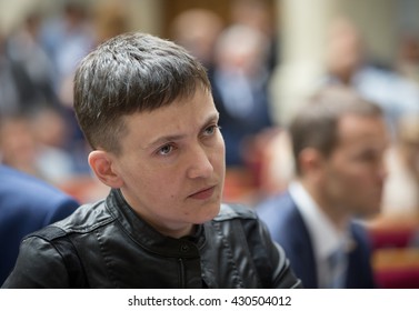 KIEV, UKRAINE - Jun 02, 2016: Hero Of Ukraine, Peoples Deputy Of Ukraine Nadiya Savchenko During The Session Of The Verkhovna Rada Of Ukraine