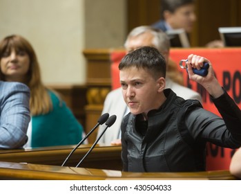 KIEV, UKRAINE - Jun 02, 2016: Hero Of Ukraine, Peoples Deputy Of Ukraine Nadiya Savchenko During The Session Of The Verkhovna Rada Of Ukraine