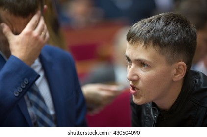 KIEV, UKRAINE - Jun 02, 2016: Hero Of Ukraine, Peoples Deputy Of Ukraine Nadiya Savchenko During The Session Of The Verkhovna Rada Of Ukraine