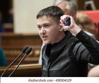 KIEV, UKRAINE - Jun 02, 2016: Hero Of Ukraine, Peoples Deputy Of Ukraine Nadiya Savchenko During The Session Of The Verkhovna Rada Of Ukraine