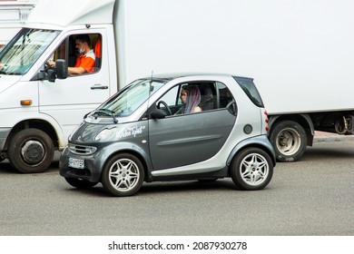 Kiev, Ukraine - June 12, 2021: Compact City Car Smart Fortwo In The City