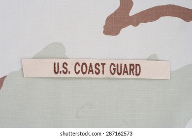 KIEV, UKRAINE - June 14, 2015. US COAST GUARD Branch Tape On Desert Camouflage Uniform