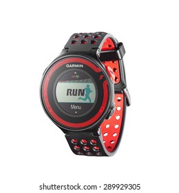 Kiev, Ukraine - June 22, 2015: Photo Of Red Garmin 220 Sport Watch With Heart Rate Monitor Isolated On White. Product Shot